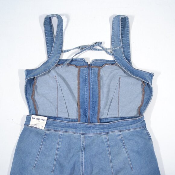 NEW FREE PEOPLE 2ND AVE CRVY DENIM ONE PIECE JUMPSUIT, SZ 14 - Picture 9 of 11